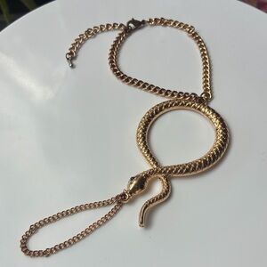Gold Snake Loop Handchain Bracelet